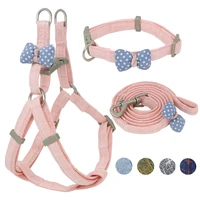 dog harness leash collar set adjustable soft cute bow dog harness for small medium pet collar leash outdoor walking pet supplies