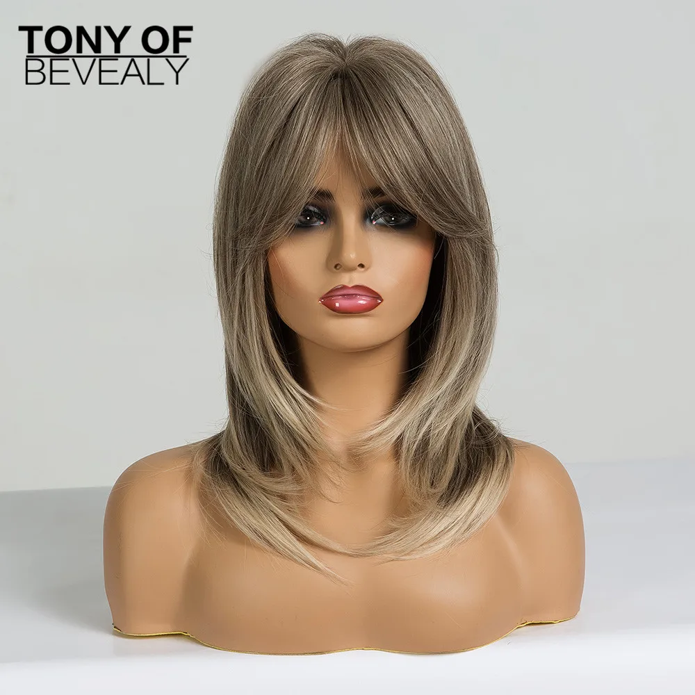 Длинный волнистый пепельный блонд многослойный парик с челкой термостойкие