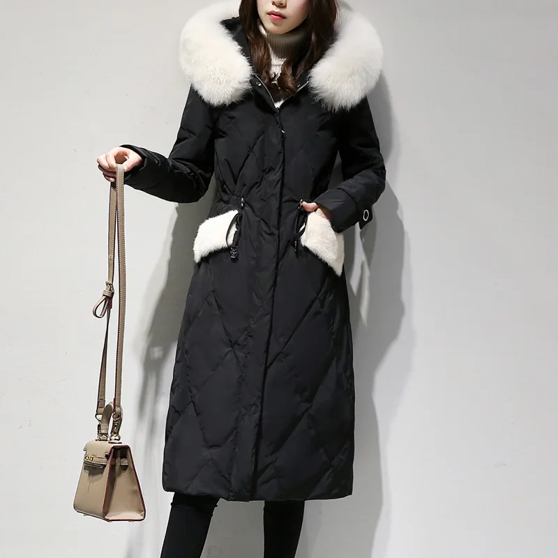 

white duck down jacket in female new winter 2020 cultivate morality show thin heavy hair get long with thick coat