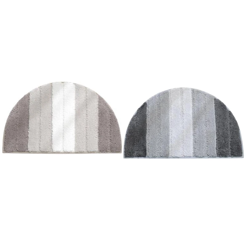 

2X Semi-Ellipse Non-Slip Absorbent Floor Mat with Gradient Color Stripe Bedroom Door Mat Light Grey & Light Brown