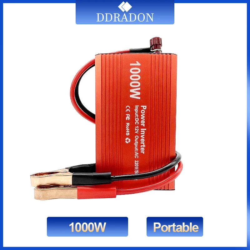 

DDRADON 1000W DC 12V to AC 220V Portable Car Power Inverter Charger Converter Adapter Universal EU Socket Auto accessories