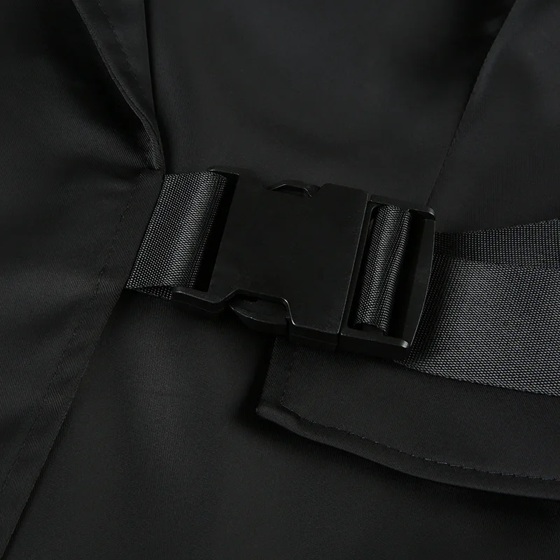 

Meihuida Autumn Fashion Office Lady Elegant Blazer Woman Notched Solid Basic Bag Buckle Black Long Blazer