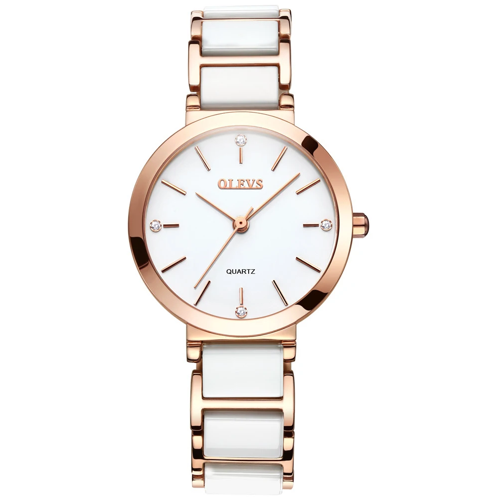 

Часы наручные женские с керамическим ремешком, модные роскошные брендовые водонепроницаемые повседневные кварцевые, белые, 2021