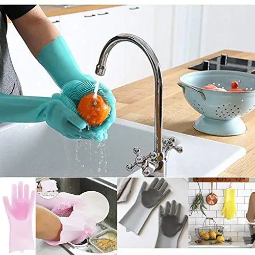 

2pcs Dishwashing Cleaning Gloves Magic Silicone Rubber Dish Washing Glove for Household Scrubber Kitchen Clean Tool Scrub