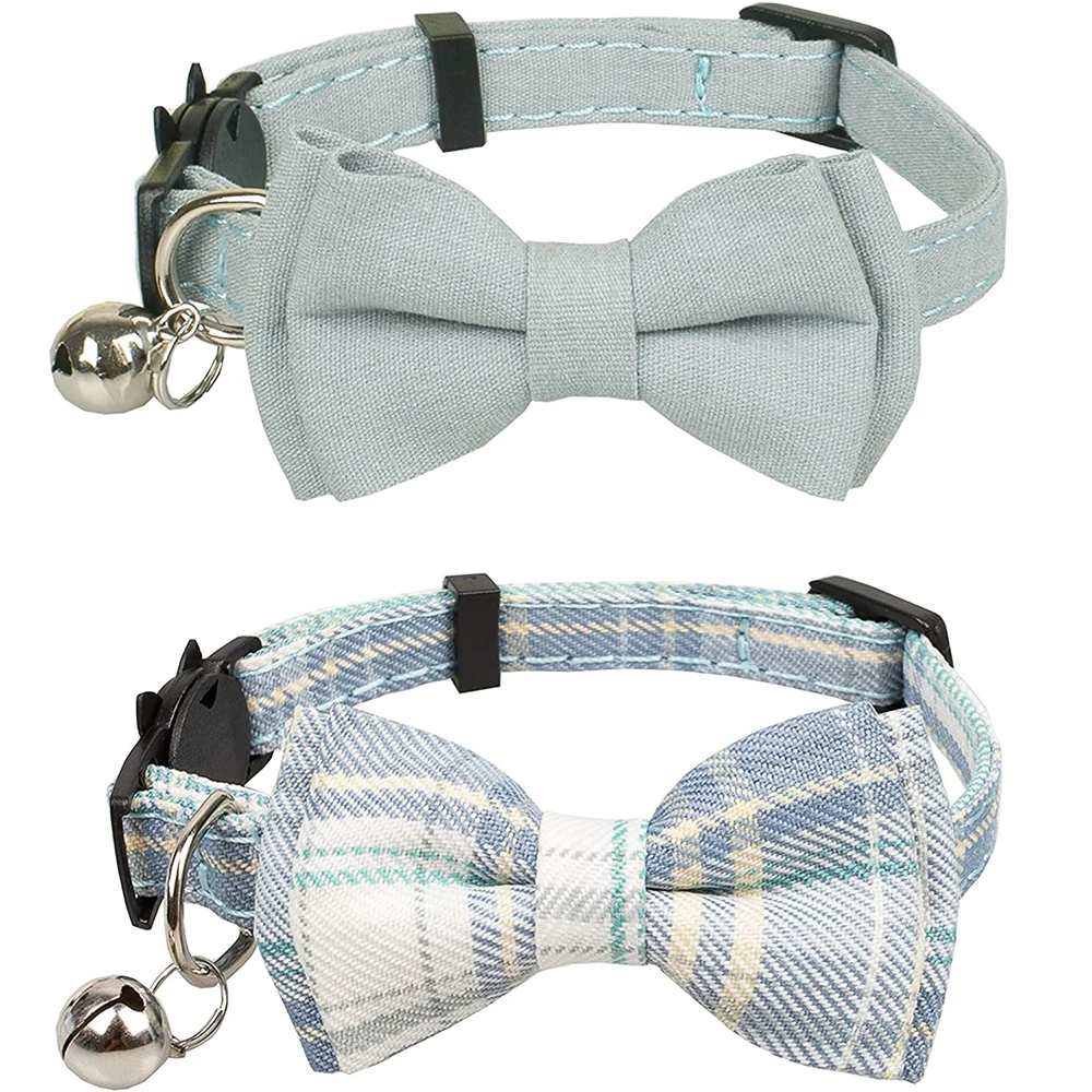 

Breakaway Cat Collar with Bell and Classic Plaid Bowtie Adjustable Safety Kitten Collars for Pet and Puppies from 7.8~10.2 Inch