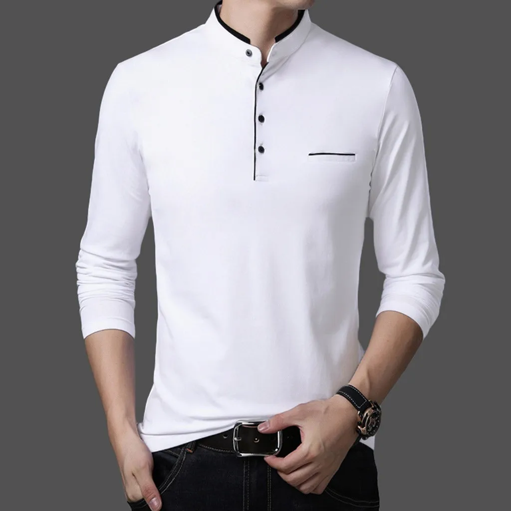 WinterSlim рубашка Мужская Вертикальная Мужская Новая мода стоячий воротник Мужская с длинным рукавом плюс размер чистая блузка Топ брендовая одежда#911