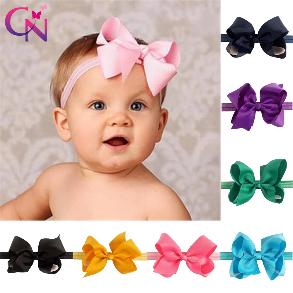 

ncmama 5pcs/lot 4" Plain Hair Bows Headbands For Kids Handmade Elastic Knot Ribbon Bows Hair Bands Children Hair Accessories