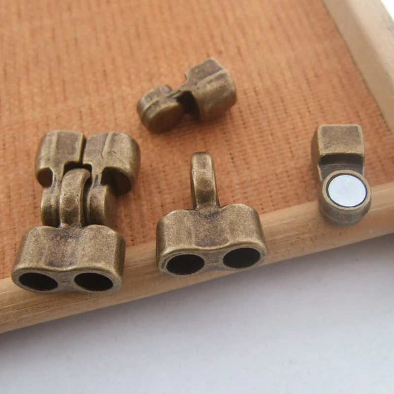 5 комплектов Античная Бронза/серебристый цвет двойные отверстия магнитные