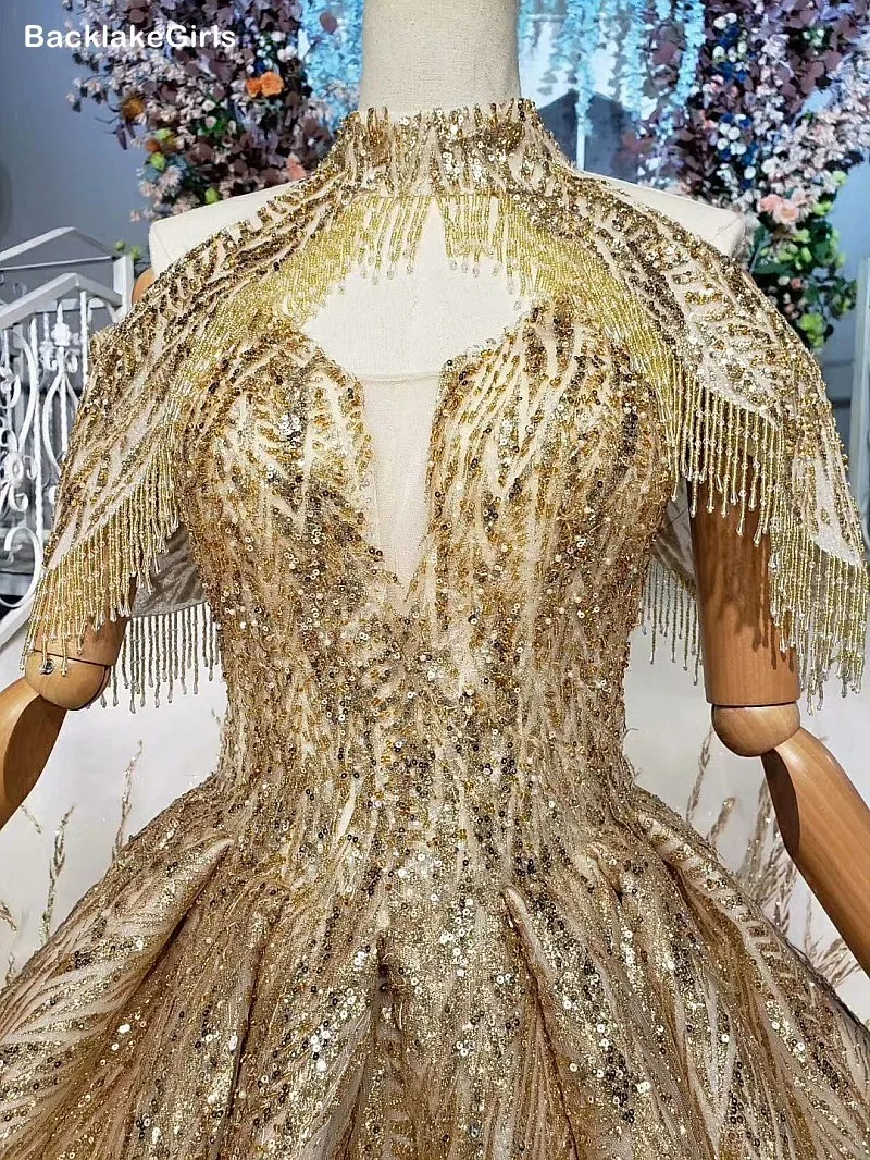 Сверкающие Золотые с блестками длинные мусульманские Вечерние платья 2020 Бальное
