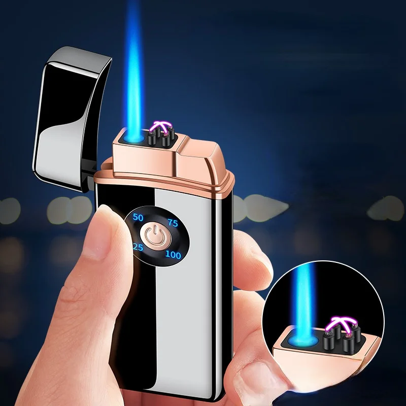 Gas-electric Hybrid Dual-use Inflatable Charging Power Display Boutique Windproof Lighter Smoking Accessories for Weed Men Gift
