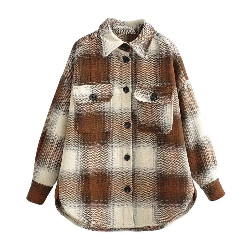 

2020 explosion model woolen plaid block button opening and closing loose casual trend shirt wild jacket