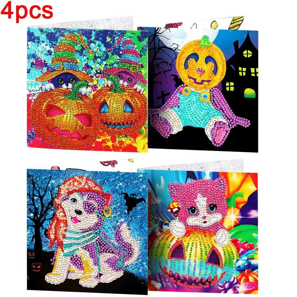 4pcs Dispaint алмазная живопись поздравительные открытки мультфильм Рождество День рождения открытки 5D DIY детский Фестиваль вышивка поздравительные открытки подарок - Цвет: 4pcs