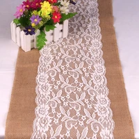 vintage retro burlap linen jute event party supplies grass wedding new year cloth tablecloth christmas white lace table runner