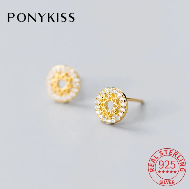 

PONYKISS Office S925 Sterling Silver Round and Stars pattern Zircon Stud Earrings Women Party Delicate Jewelry Accessories Gift