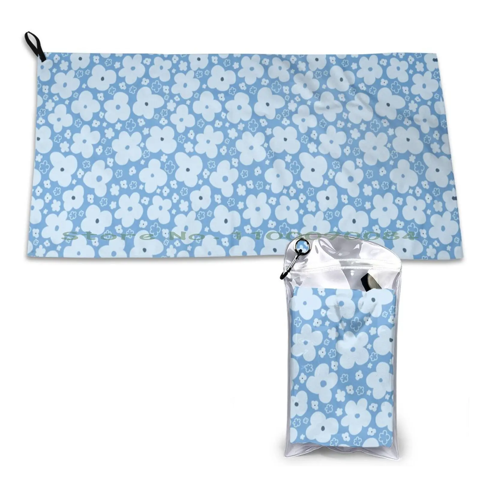 Быстросохнущее полотенце с синими цветами портативное летнее мягкое для