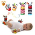 Игрушки для новорожденных, Мультяшные плюшевые носки для ног, погремушки на запястье для малышей, Ранние развивающие игрушки, погремушки для младенцев
