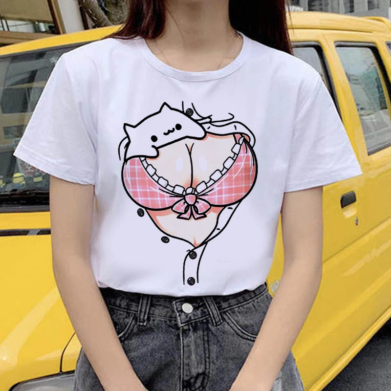 

Women Fashion Top Tees Female T-shirts Woman Soft Tops Harajuku Kawaii chest print Cartoon T-Shirts Funny T Shirt