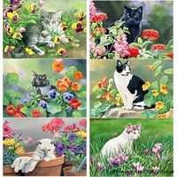 sale 5d diy diamond painting cute cat embroidery full round square drill cross stitch kits flower mosaic pictures home decor
