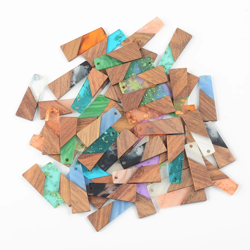 

10PCS Trapezoid Earrings Accessories Natural Wood & Resin Splicing Hand Made DIY Making Charms Jewelry Findings & Components