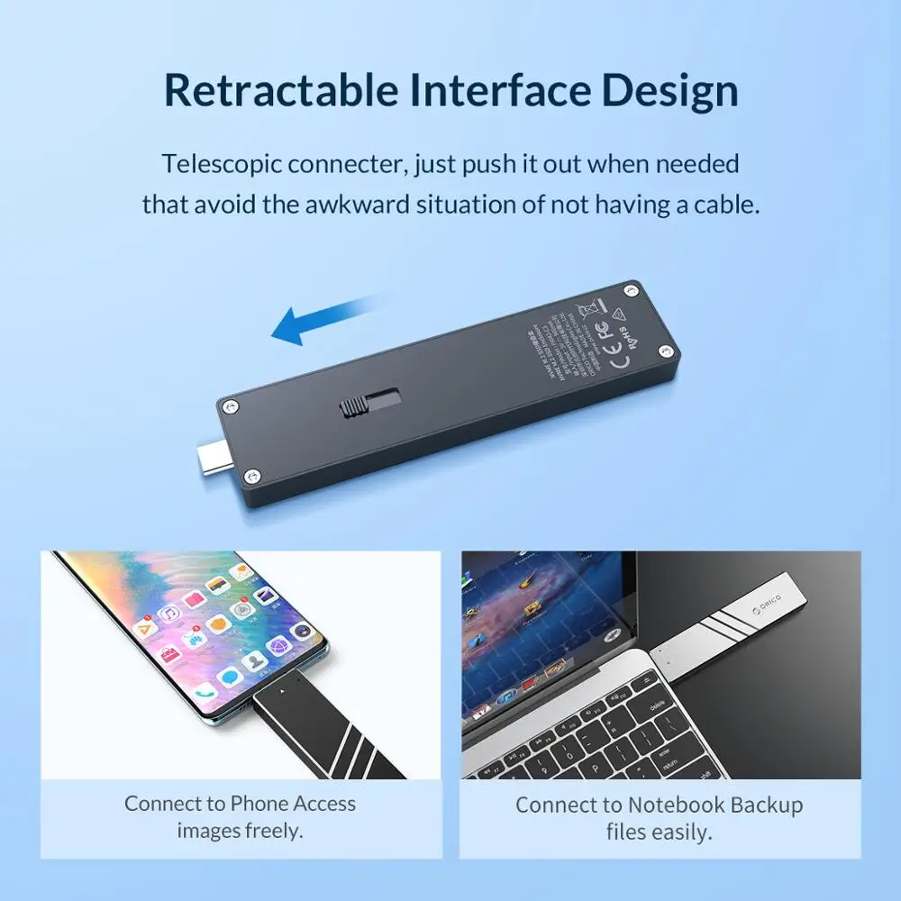 Чехол ORICO 10 Гбит/с M2 NVMe SSD с выдвижным интерфейсом типа C USB3.1 UASP M.2 USB NVME корпус