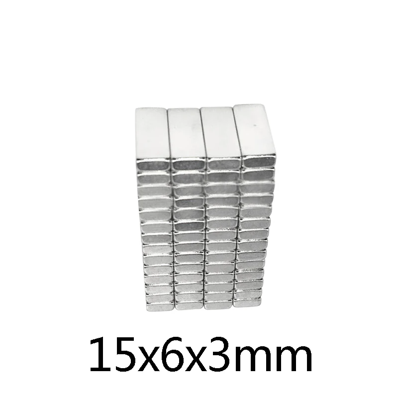 

50~200PCS 15x6x3mm N35 Strong Rare Earth Magnet Thick 3mm Block Rectangular Magnetic 15x6x3mm Permanent Neodymium Magnets 15*6*3