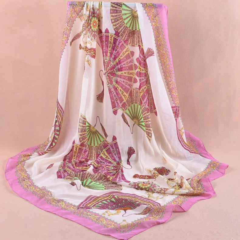 Весенняя двухцветная шелковая сатиновая квадратная лента для волос хиджаб