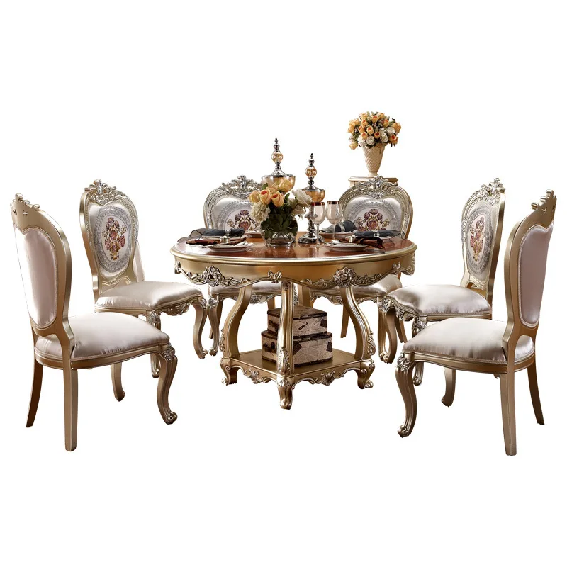 S Small Solid Wood Dining Tables Luxury Champagne Round Dining Tables And Chairs Combination