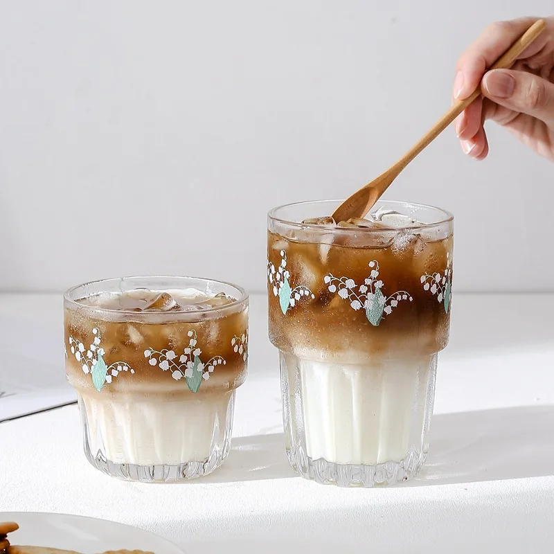 Цветочная чашка с ландышами кофейная в Корейском стиле Ins Wind Ice стеклянная для