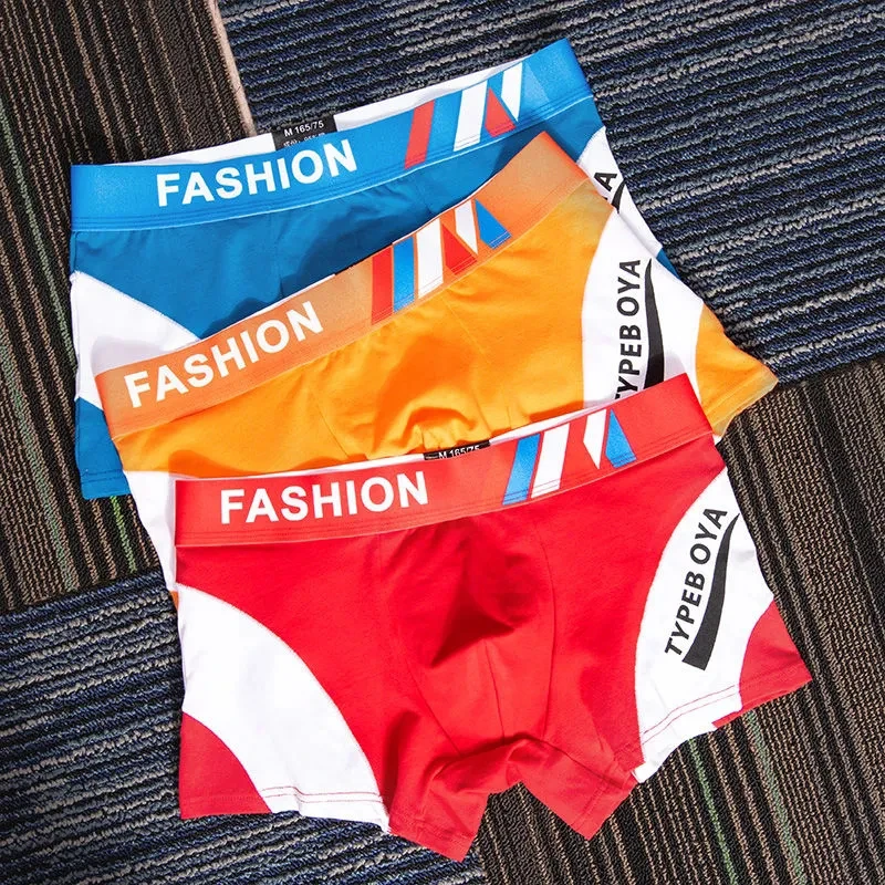 3Pcs/Lot Men's Underwear Boxer Pants Pure Cotton Young Students Low Waist Sexy Tight Breathable Boys' Boxer Shorts Head