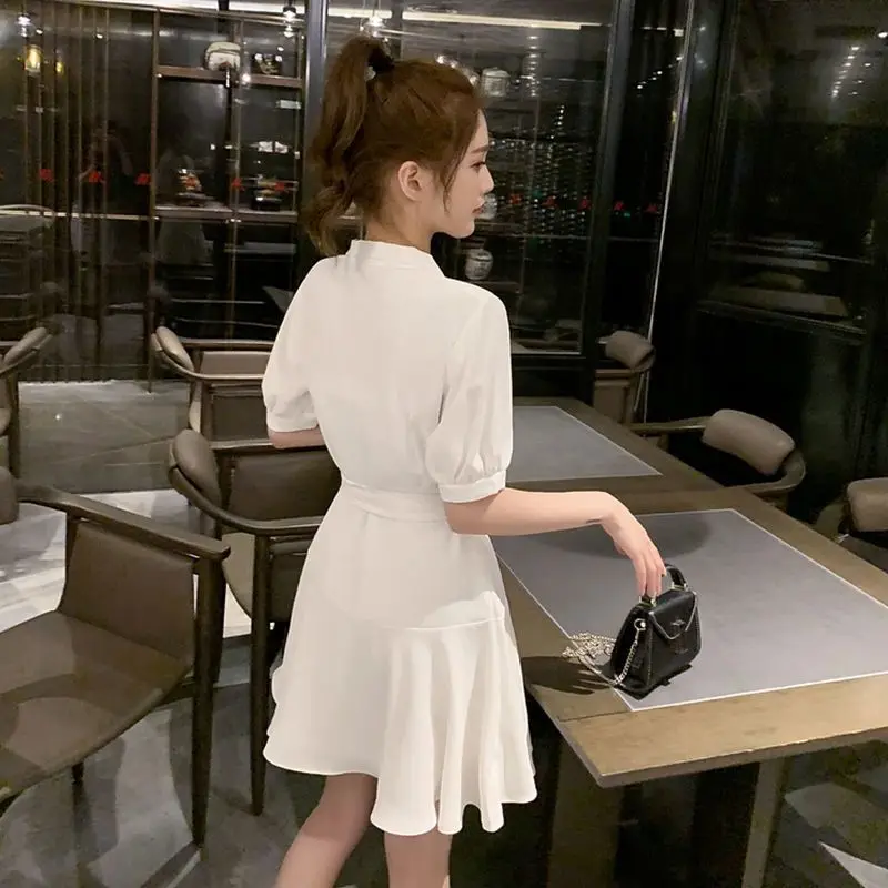 

White V-neck Dress 2020 New Style Super Flounced Skirt Women's Summer Woman Dress Vestido De Mujer Femme Robe