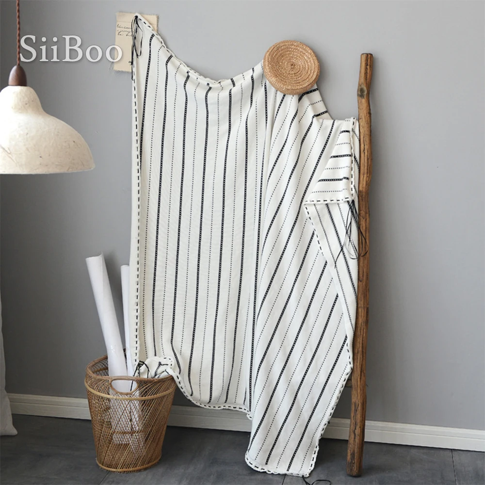 Корейский простой стиль белый с черной полосой летний свет для кровати дивана