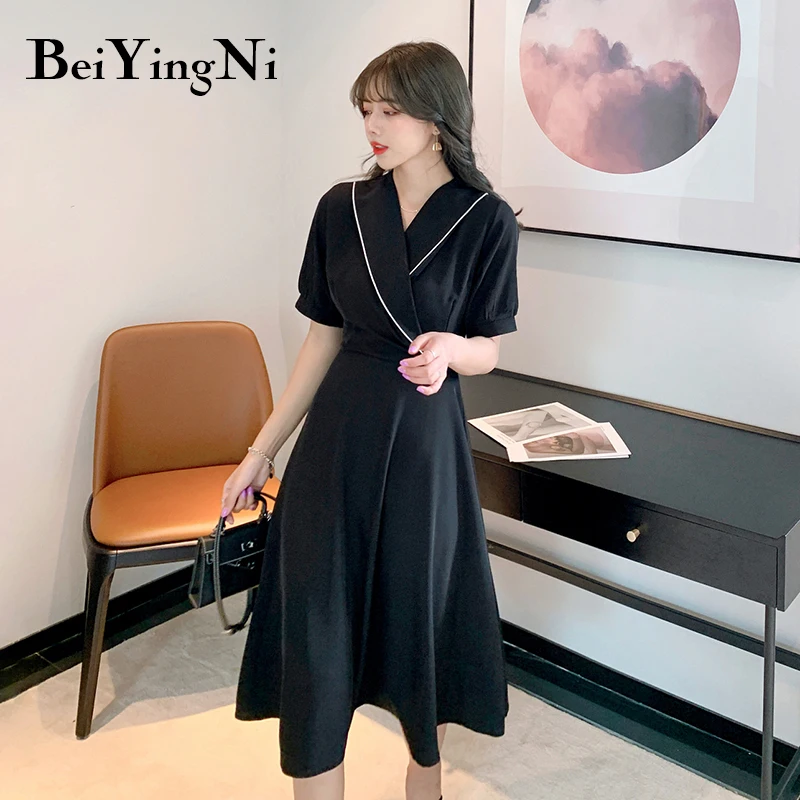 

Женское платье Beiyingni, элегантное офисное приталенное черное платье, женское летнее свободное повседневное корейское уличное платье в стиле...