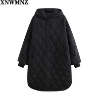 xnwmnz za womens coats winter overcoat parkas with hoody jacket solid outwear pocket long sleeves long coat trf oversize jacket