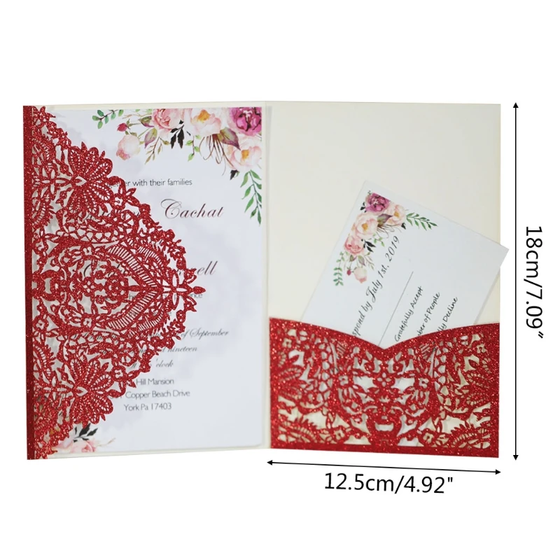 

20pcs Glitter Hollow Invitations Cards with Envelopes for Wedding Invite Bridal 28GF