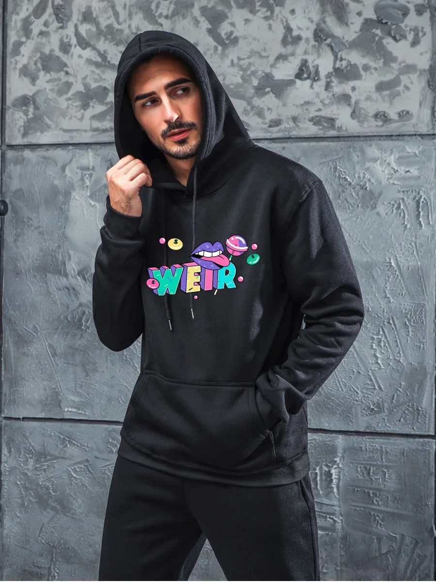 

Autumn and winter 2021 new velvet WEIRD printed sweater youth casual hooded sweater Ouma