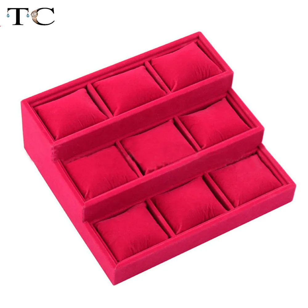 Бархатный 3-слойный браслет держатель для ювелирных изделий с 9 ячейками мягкая
