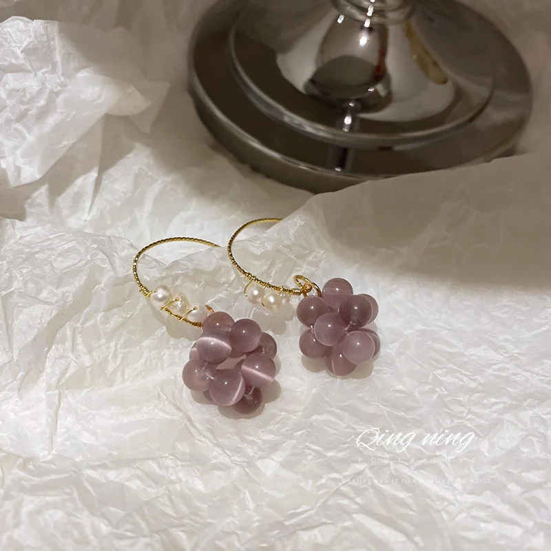 

Fashion personality pearl earring temperament design sense purple ear hook earring female