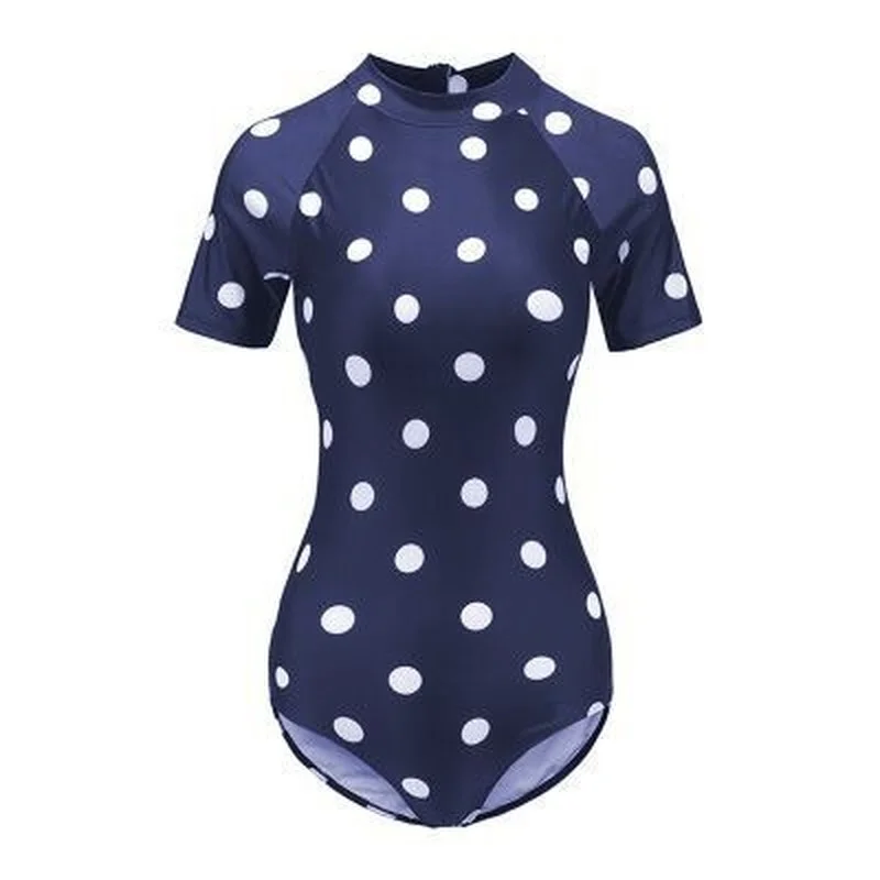 Korean retro fresh polka dot short-sleeved conservative cover belly slimming triangle one-piece hot spring swimsuit women