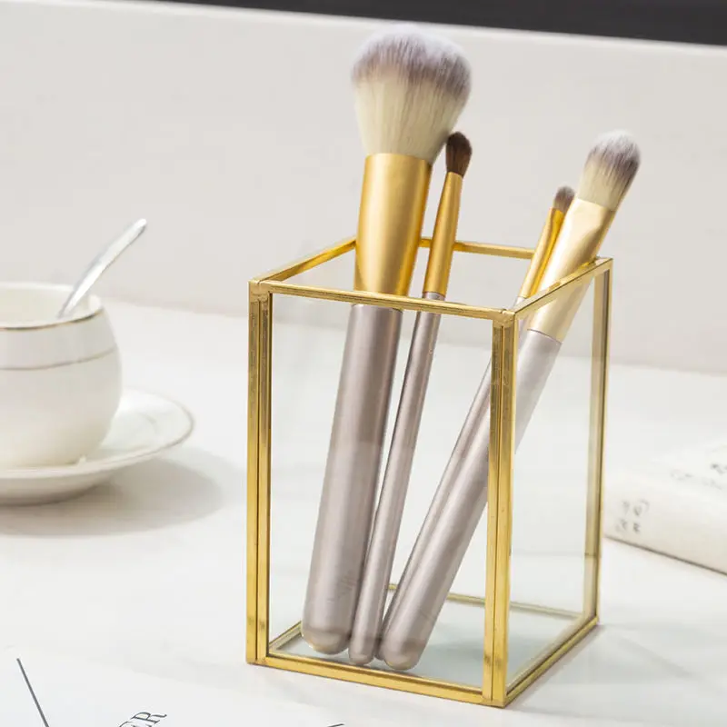 Ящик для хранения косметики с золотым настольная помада отделочное стекло