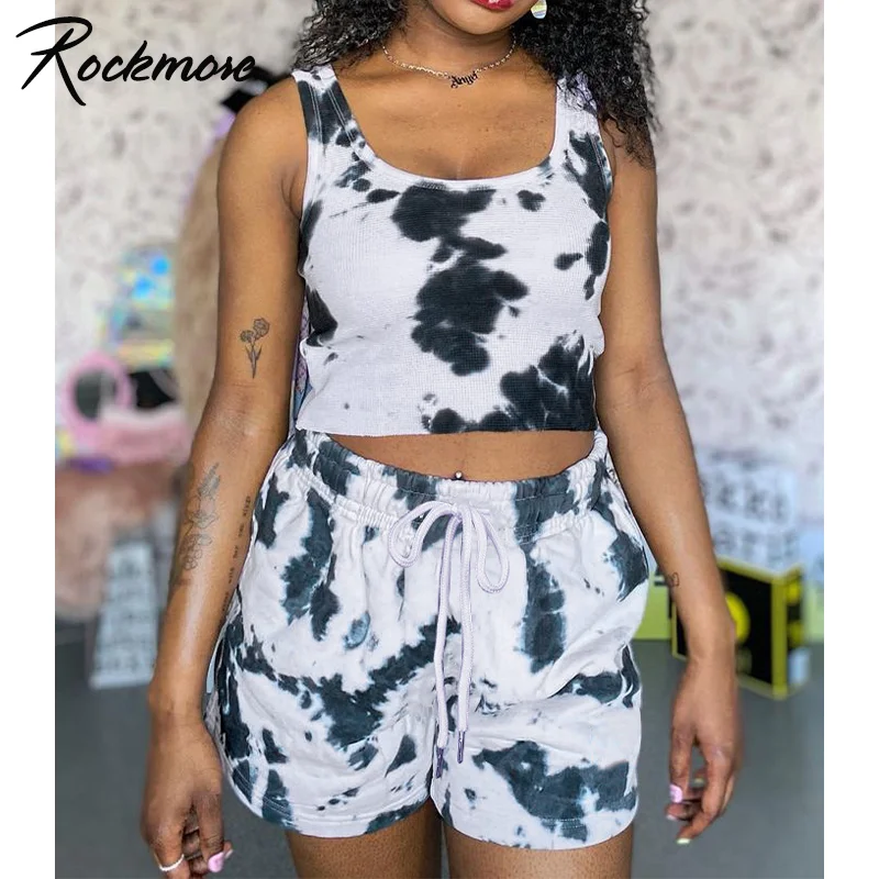 

Rockmore Tie Dye Casual Shorts Cotton Women's Elastic High Waist SweatPants Sports Shorts Harajuku Summer Hot Pants Gothic Black