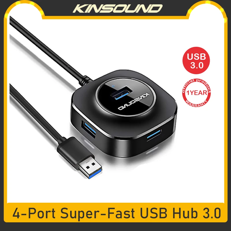 

Kinsound 4 Ports Super Fast USB 3.0 Hub 2.0 Splitter Adapter with Power Interface High Speed Expande for PC Laptop
