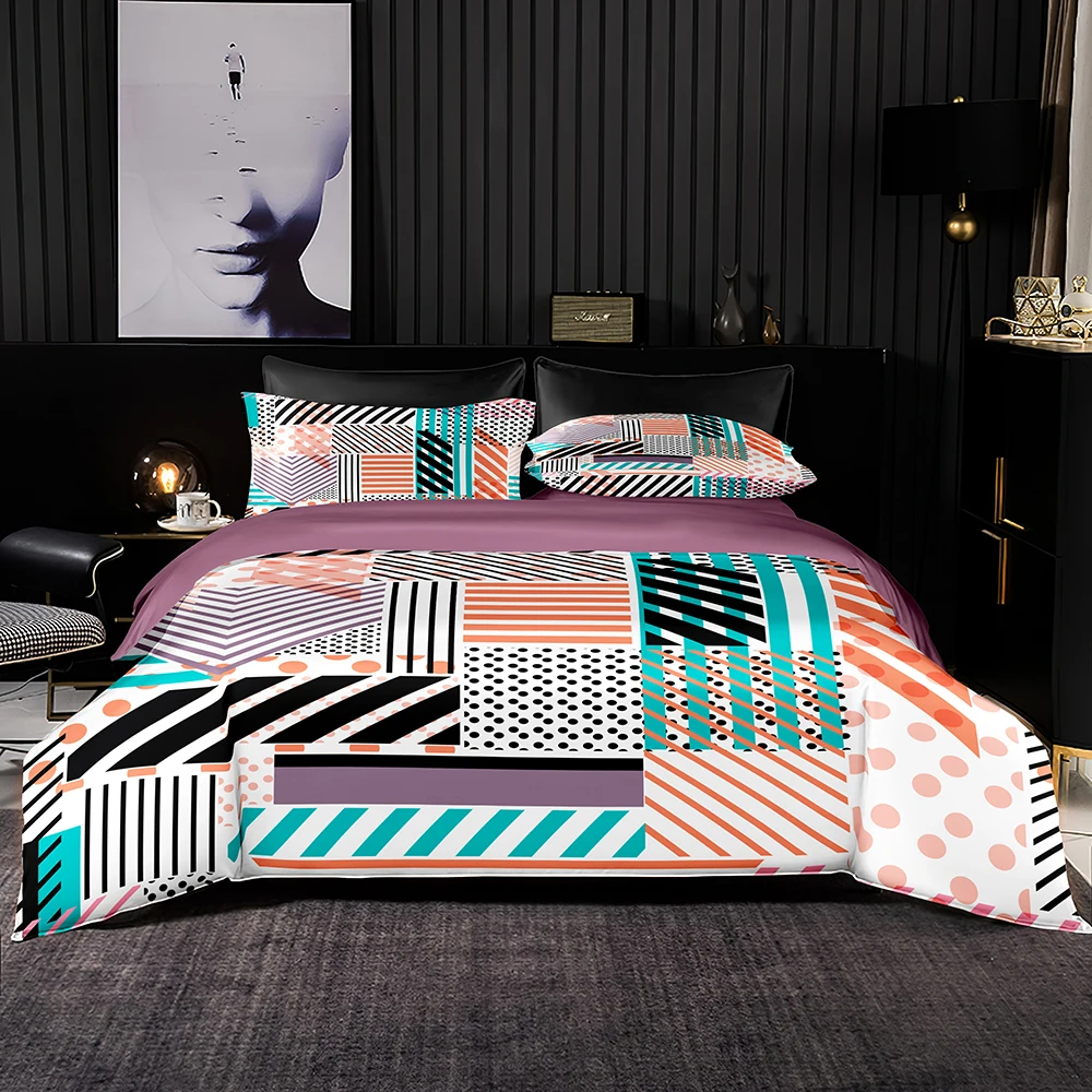 Light Purple Bedding Set Well Made Duvet Cover Dark Blue Lattice Pattern for Queen King Size Home Textiles with Pillowcase | Дом и сад