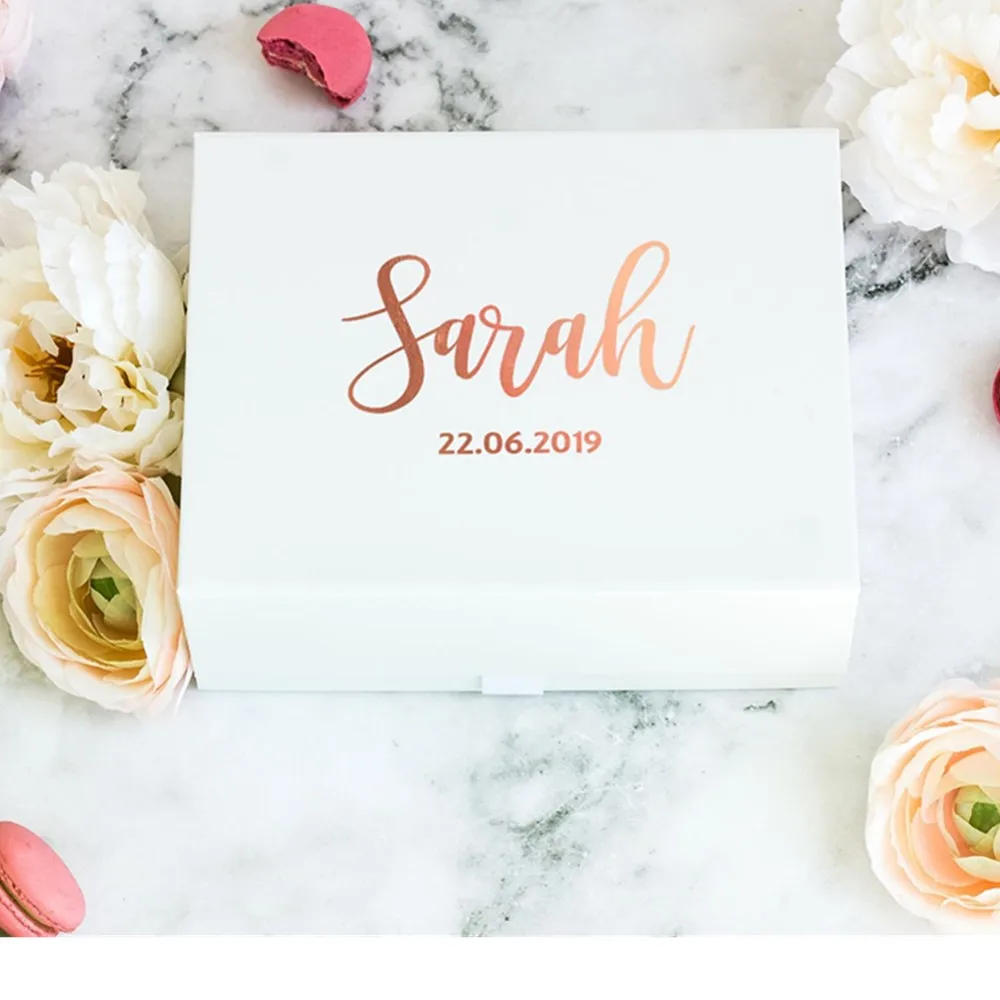 

Personalised Rose Gold proposal Gift Box with Name white Custom Will you be my bridesmaid box with Lid rose gold Birthday Box