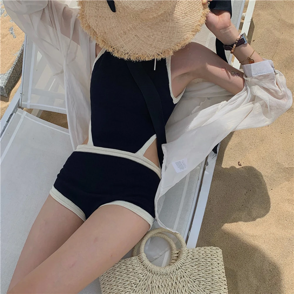 

Maison Gabrielle New Summer One Pieces Bathing Suit Women Sexy Swimwear Swimsuit Bikinis Solid Color Conservative Korean Style
