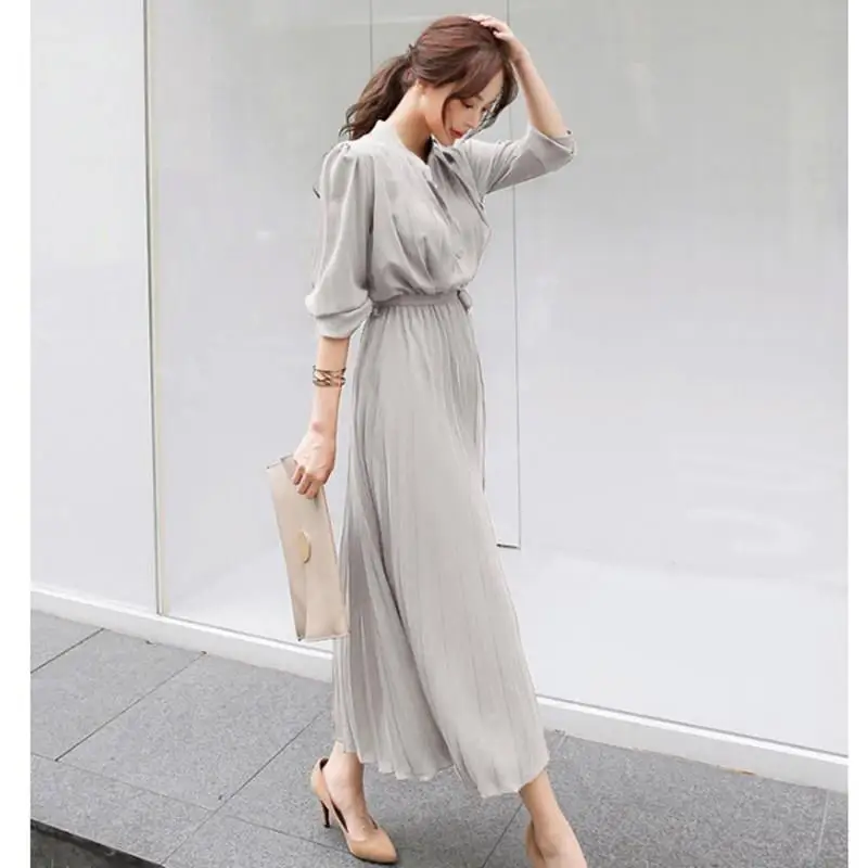 Женское плиссированное платье с длинным рукавом повседневное сексуальное