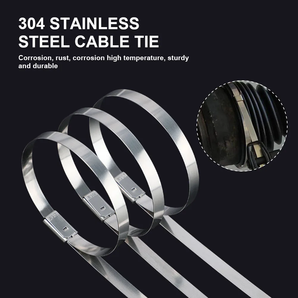 

20Pcs Stainless Steel Cable Tie 8mm*250/500mm Self Locking Cable Zip Tie Multi-Purpose Metal Exhaust Wrap Locking Ties