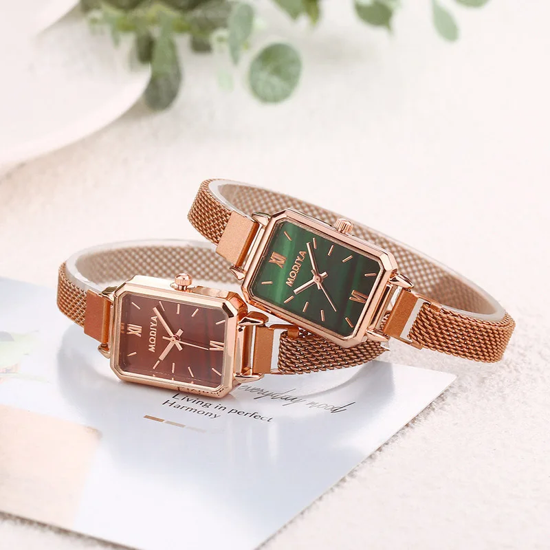 

2021 SK Ins Forest Malachite Green Small Square Watch Women Stainless Steel Strap Quartz Watch Female Clock Relogio Feminino
