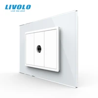 Livolo AU US standard one gang Computer Socket Tel plate  With WhitePearl Crystal Glass  SATV tv plugs sound audio socket