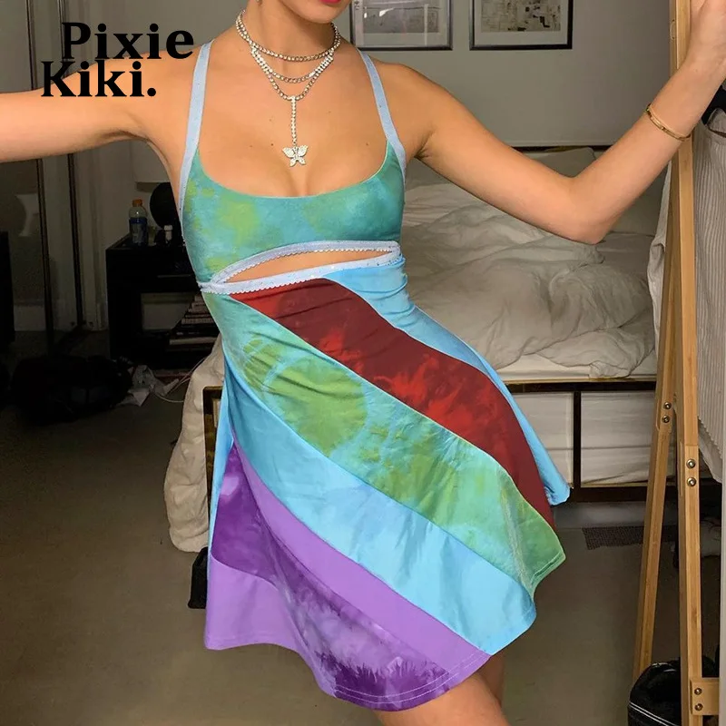 

PixieKiki Y2k Dress Women Clothing Sexy Summer Sundresses 2021 Fashion Print Front Cut Out Spaghetti Strap Mini Dress P77-BF11