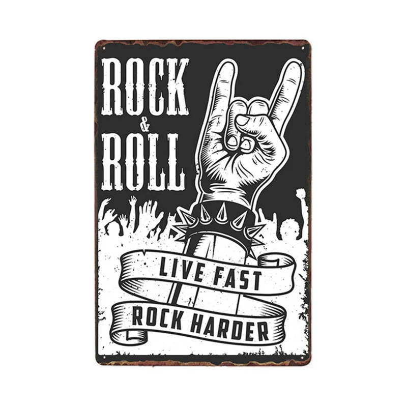 Rock Music Metal Tin Sign Beer Bar Band Club Iron Painting Cafe Wall Pin Up Retro Plate Plaques Guitar Sketch |